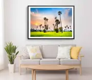 Palm Trees Print, Rice Field Wall Art, Sunset Sky Framed Nature Wall Art,Natural