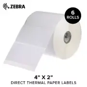 Zebra 4x2" Direct Thermal Paper Label Z-Perform 2000D 1" Core 6 rolls 10031640SP