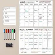 Magnetic Calendar Set for Fridge Wkeely Monthly Planners Dry Erase, 3 Pack Planner Magnet Whiteboard for Fridge Wall Door, Kitchen Office School, Shopping, Meal/Menu, To Do List, Family Schedule