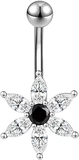 [AccGin] 14G Surgical Stainless Steel Dangle Belly Button Rings for Women Belly Ring Dangling Piercing Jewelry with Heart Flower Butterfly Little Bear bat snowflake moon planet zircon Tone