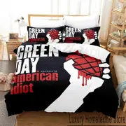 v1622 Bed Sheets American Idiot Green Day Bedding Set Duvet Cover Bed Set Quilt Cover Pillowcase Comforter king Queen Size Boys Adult 3-Piece Bedding