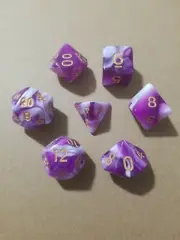 Polyhedral Gaming 7Pc Dice Set Purple/White; DnD, Roleplaying, FREE SHIPPING