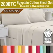 2000TC Egyptian Cotton Sheet Sets Bed Flat Fitted Fuzzy Single/Double/Queen/King