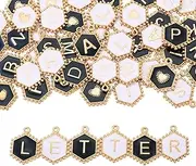 [PH PandaHall] Enamel Hexagon Alphabet Letters A to Z Alloy Initial Jewelry Components for DIY Necklace, Bracelet, Earrings