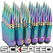 SICKSPEED 24 PC NEO CHROME SPIKED ALUMINUM EXTENDED 108MM 3 PC LUG NUTS 14X1.5