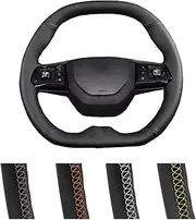 GERRIT Black Leather Steering Wheel Cover Hand-Stitched Car Steering Wheel Protective Cover with Needlework, for MG4 2022 2023 for MG Mulan