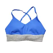 Aerie Offline Ribbed Scoop Sports Bra Blue Striped Lined Padded Size Large