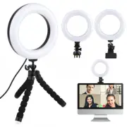 5in1 LED Ring Light Kit + Tripod Stand + Clip + Phone Clip for Laptop