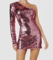 $149 Bardot Women Pink One Shoulder Sequin Bodycon Mini Dress Size AU 14 / US 10