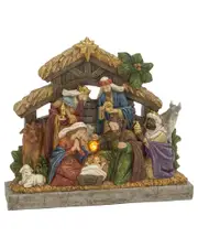 Everlasting Glow 17.7in Lighted Resin Nativity Stable With Figurines