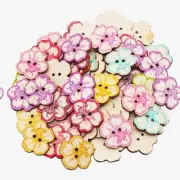 Vintage Bloom Buttons: 200Pcs Assorted Wooden Buttons with Floral Patterns, Mixe