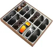Homeanda 12 Grids Wood Frame Grey Velvet Glasses Case Eyeglass Organizer Sun Glasses Holder Eyewear Case Sunglasses Box Sunglasses Tray Display Showcase