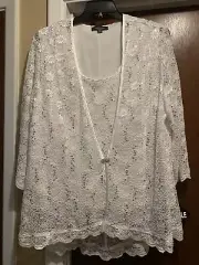 R&M Richards White Lace Tank With Attached Jacket Sequins SZ 22W NWT Beautiful