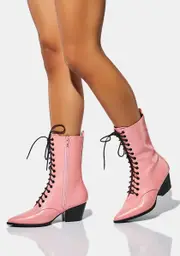[Lemon Drop by Privileged] Pink Taye Lace Up Boots