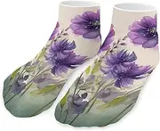 [QMNVBDS] Watercolor Style Purple Flowers Socks Ankle Length Socks Casual Short Socks for Women Men Low Cut Sports Socks Running Socks No Show Socks Ankle Socks Athletic Socks Workout Socks, Style, One