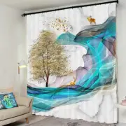 Golden Deer Blue Waves 3D Curtain Blockout Photo Printing Curtains Drape Fabric