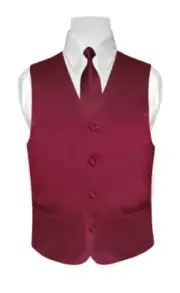 BOY'S Dress Vest & NeckTie Solid BURGUNDY Color Neck Tie Set Boys Tux Sizes