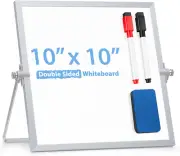 Small Whiteboard with Stand 10" X 10", Magnetic Double-Sided Dry Erase White Boa