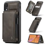 CaseMe Shockproof iPhone XR PU Leather Case Cover Zipper Wallet Apple [Coffee]