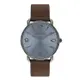 COACH | 鐵灰框 灰藍面 經典C字LOGO腕錶 棕色皮革錶帶 40mm 男錶(14602647)