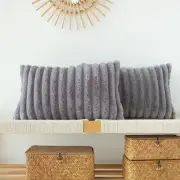 Pack of 2 Faux Fur Plush Decorative Throw Pillow 12" x 20" (Pack of 2) Grey