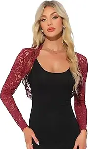 Allegra K Damen Hochzeit Bolero aus Floraler Spitze mit Rüschen Langärm Vorne Offen Kurzer Cardigan