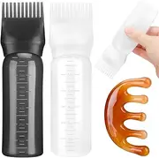 ProSuites 2 Pack Root Comb Applicator Bottle 6 OZ Hair Oil Applicator Bottle for Scalp with Massage Comb for Shampoo Scrubber Applicator,Hair Dye Tools(Black, white)