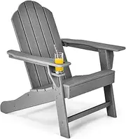 Giantex Adirondack Chair Outdoor Fire Pit Chairs, HDPE Weather Resistant Patio Chair for Outside Campfire,Deck, Garden, Yard, Lawn Furniture Porch and Lawn Seating Composite Chairs, Grey