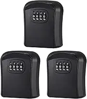 3 Pcs Outdoor Key Safe Box Durable Waterproof Wall Mountable 4 Digit Combination Key Storage Lock Box for Multiple Keys Access Cards Resettable Code Security Lock Box for Home Warehouse & More (Black)