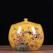 Food Storage Cylinder, Ceramic Rice Storage Canister 7.5kg/16.5lbs, Household Rice Dispenser With Lid For Coffee Rice Nuts Snacks Tea