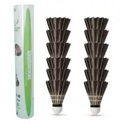 12-Pack Black Goose Feather Badminton Shuttlecocks with Great Stability and D...