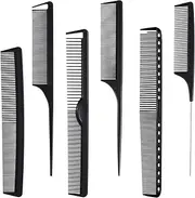 6 Pieces Carbon Fiber Hair Combs Set, General Styling Grooming Combs, Anti Static Heat Resistant Hairdressing Comb, Fine and Wide Tooth Hair Barber Rat Tail Comb