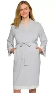 Full Length Maternity Kimono Robe, Lightweight Labor & Delivery Nursing Bathrobe