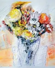 "Spring in a Vase" 11x15" Multimedia Painting on Paper (One of a Kind Original)