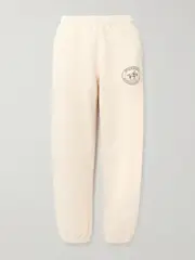 [Sporty & Rich] Sporty & Rich - Riding Club Printed Cotton-jersey Tapered Sweatpants - Cream - small small Cream