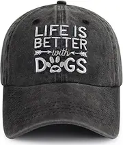 [Xpayzere] Life is Better with Dogs Hat for Men Women, Funny Adjustable Embroidered Animal Gifts Baseball Cap