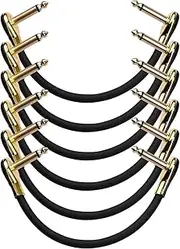 zolyet 6pcs Patch Cables for Effect Pedal 15cm Gold-lacqured Flat Head Black 6 Pack