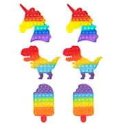 6 Packs Pop It Fidget Multicolor Sensory Toys for Kids 2 Unicorn, 2 Dinosaur, 2 Ice cream