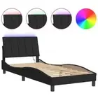 RGB LED Lights Velvet Bed Frame Modern Base for Single Mattress Size 90x190cm