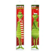 Grinch Christmas Decorations Porch Sign Door Banner, For Home Office Christmas New Year Party Decorations