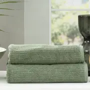 2pc Renee Taylor Cobblestone Bath Sheet/Towel 160cm Cotton Ribbed 650 GSM Sage