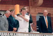 Man of the match Tom Moody of Worcestershire on the pavilion - Old Cricket Photo