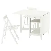 NÄSINGE / FRÖSVI table and 2 chairs, gateleg table white/folding white, 48/104/159x85 cm