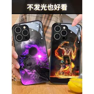 海賊王蘋果14promax手機殼新款iphone13超火12mini男款11pm來電發光xr玻璃x路飛7p防摔6s索隆8plus動漫聯名xs