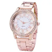 2PCS Women Steel Band Sport Leisure Watch Unique Fashion Diamond Dial Wristwatch