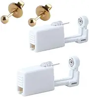 [Beaute] Self Ear Piercing Gun Earring Disposable Ear Stud Gun Kit Sterile NoPain Tool Pack of 2 (#5 3mm Bean, Gold)