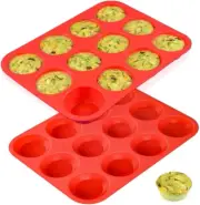 CAKETIME 12 Cups Silicone Muffin Pan - Regular Size Cupcake Pan Muffin Tin
