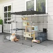 Oneluck Outdoor Cat House Cat Cages Enclosure with Super Large Enter Door, 55L x 41W x41H Balcony Cat Playpen with Platforms,DIY Kennels Crate Large Exercise Place Ideal for 1-3 Cats