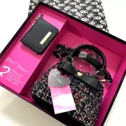 NWT BETSEY JOHNSON 2PC Box Set Crossbody Bag + Card Case Bow Tweed Fabric