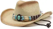 [BABESA] Straw Cowboy Hat,Out Beach Hat,Woven Sun Hat,Summer Sun Hats National Painted Cowboy Sunshade Hat Sunscreen Sun Hat Western Cowboy Straw Hat Men's and Women's Summer Beach Hat (Color : 6#) (Color : 7